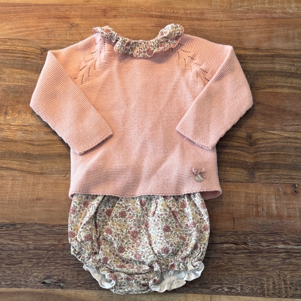 Charming Pink Sweater and Floral Diaper Cover Set